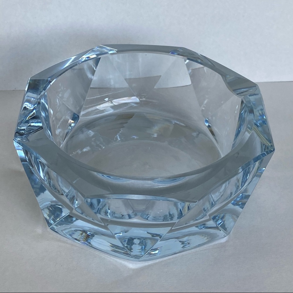 Strombergshyttan Glass Ashtray Sweden Ice blue Signed Vintage Mid Century EUC